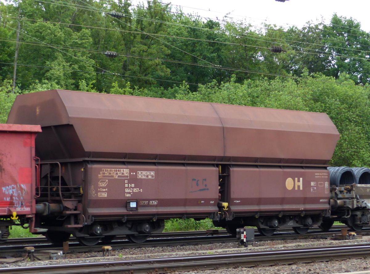 Falns mit Nummer 81 80 D-DB 6642 857-9 Rangierbahnhof Gremberg, Kln 20-05-2016.

Falns zelflosser met nummer 81 80 D-DB 6642 857-9 rangeerstation Gremberg, Keulen 20-05-2016.