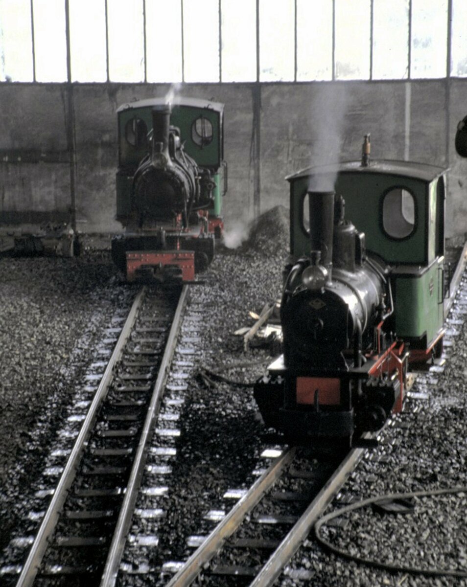 Feldbahnloks beim Jubiläum 150 Jahre Deutsche Eisenbahn in Nürnberg am 18.08.1985.