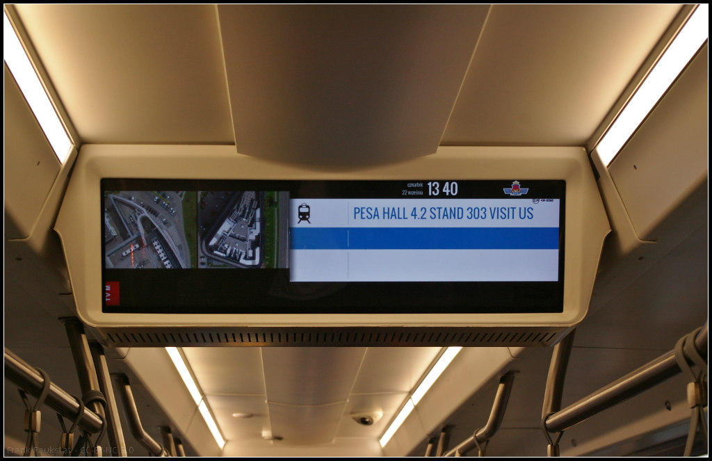 InnoTrans 2016 in Berlin: Informationsdisplay in der Pesa Twist 2014N f�r MPK Krakowie in Polen.