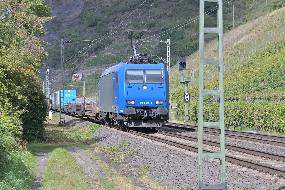 Kurz vor Leutesdorf kommt die ATLU 185 525-3 mit einem Klv vor mein Objektiv. 22.9.2023