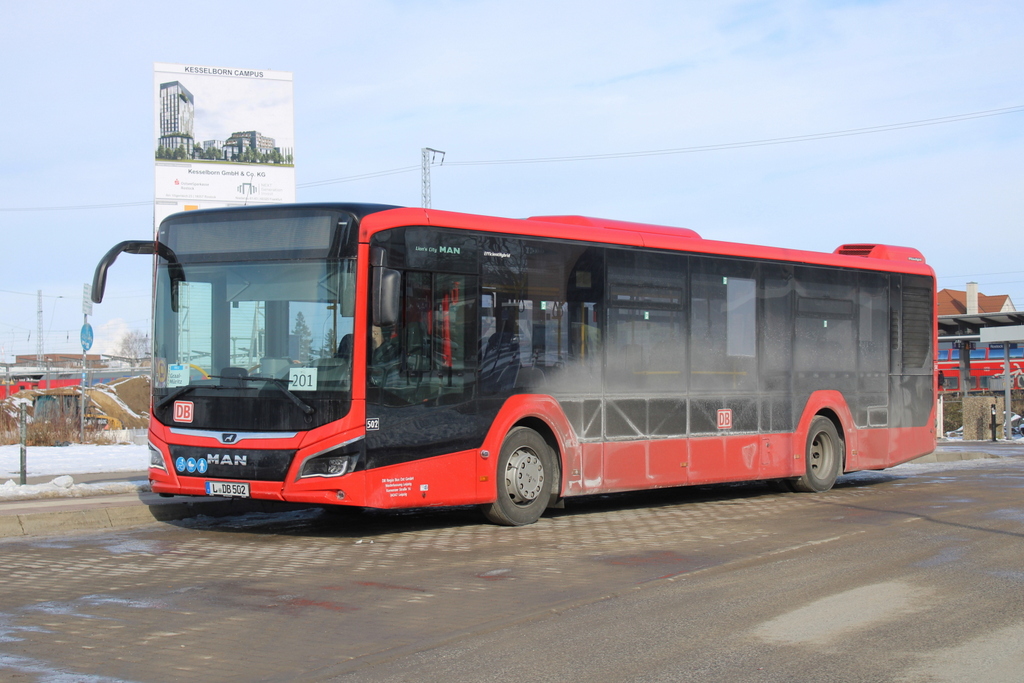 Lion´s City MAN von DB Regio Bus Ost GmbH Niederlassung Leipzig stand am 20.02.2026 in H�he Rostock Hauptbahnhof/S�d