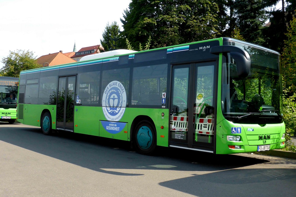 Lions City der Rhoen Energie, fr�her �WAG Fulda, steht am Bahnhof in 36088 H�nfeld, August 2014