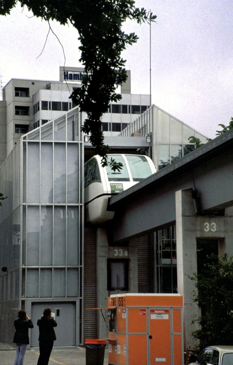 Magnetschwebebahn Transrapid 05 bei der IVA in Hamburg im Oktober 1979.