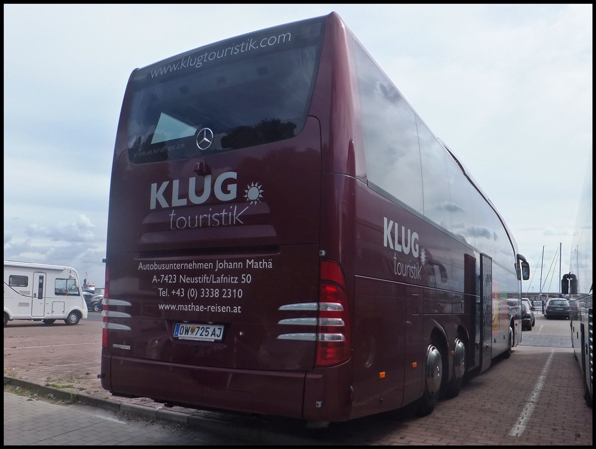 Mercedes Travego von J. Math aus sterreich im Stadthafen Sassnitz.