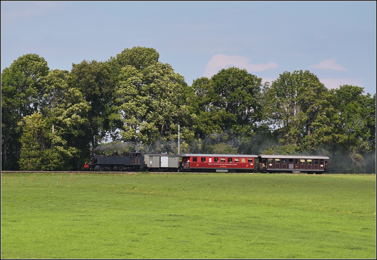 Mit der E 206 nach Tavannes. La Traction Sonderzug bei Les Reussilles. August 2019.