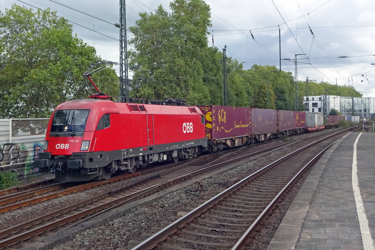 Mit ein KLV durchfahrt BB 1116 146 am 23 September 2019 Kln Sud.