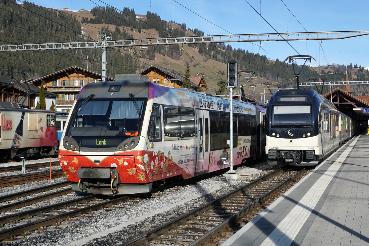 Montreux - Oberland bernois/MOB.
Zusammentreffen zweier Generationen in Zweisimmen am 8. Januar 2020.
Foto: Walter Ruetsch