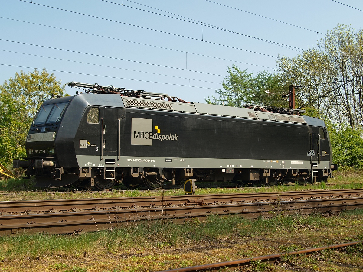 MRCE/CFL Cargo 185 552-7 abgestellt im Gbf Padborg. 06.05.2011(üaVinG)