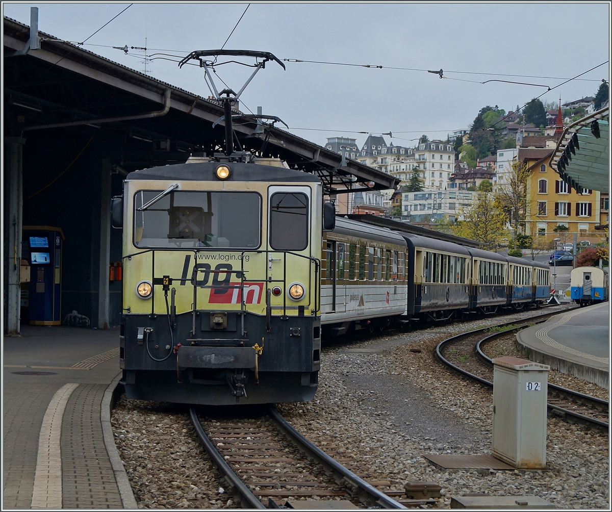 Nochmals die MOB LogIn - GDe 4/4 Serie 6000. Hier in Montreux mit dem Golden Pass Classic. 
18. April 2014