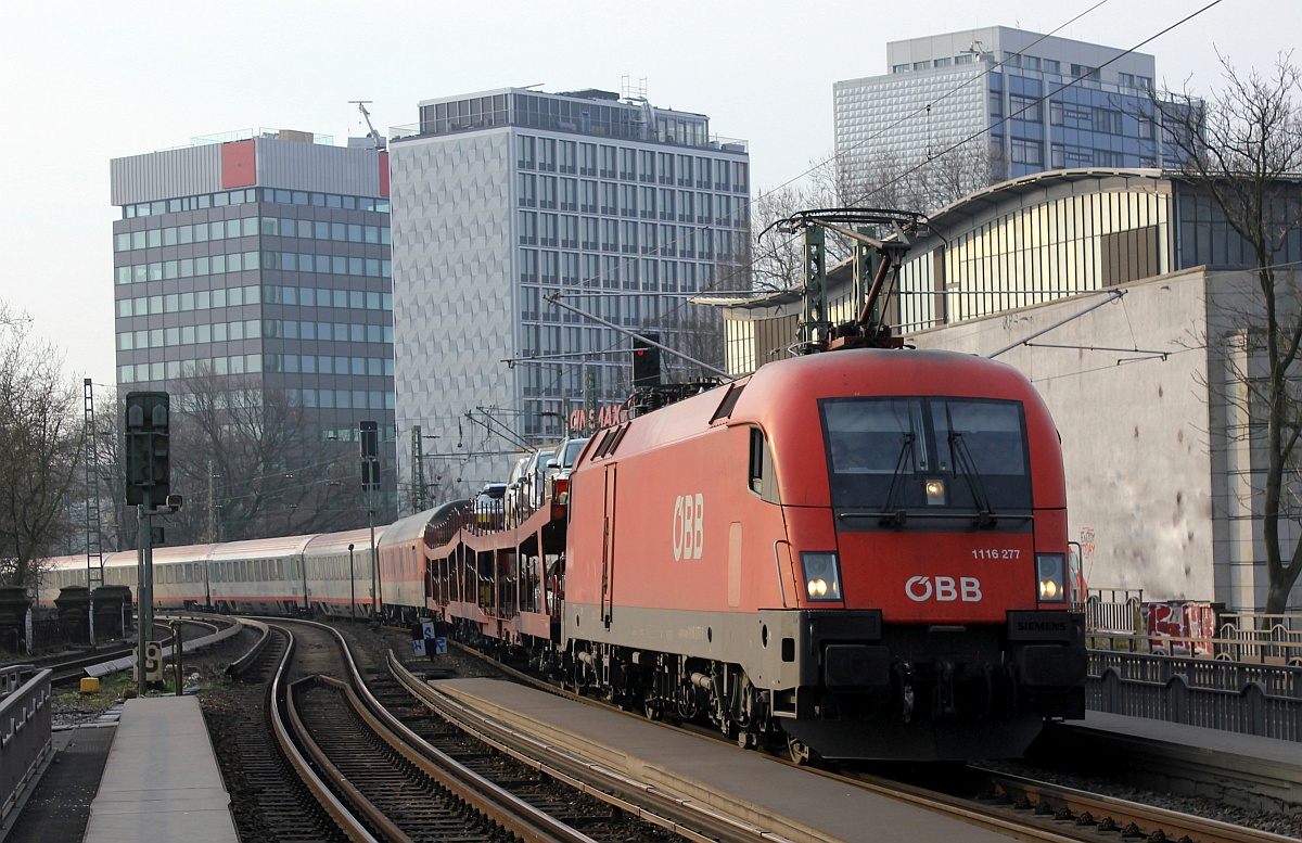 ÖBB 1116 277-5(REV/Vf/20.03.16) mit Nachtzug Hans Albers aus Wien. HH-Dammtor 01.04.2017