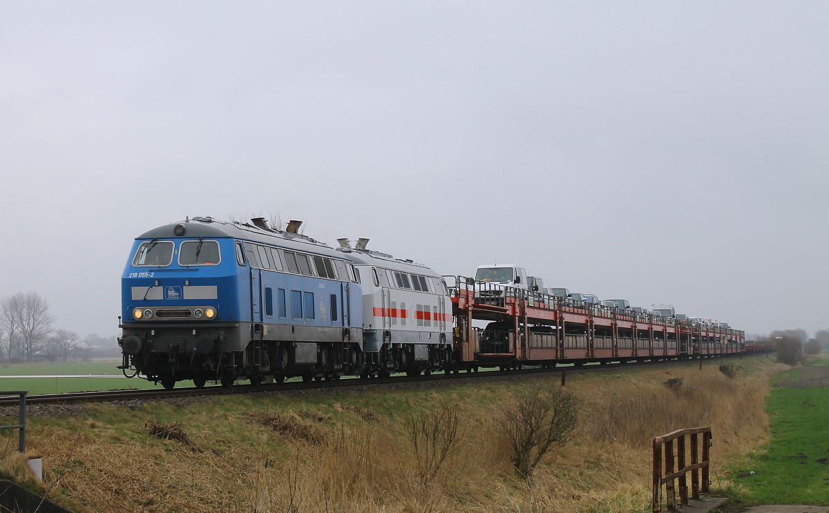 PRESS 218 458 + DB 218 341 + Autozug, Bü Triangel, 28.02.2024