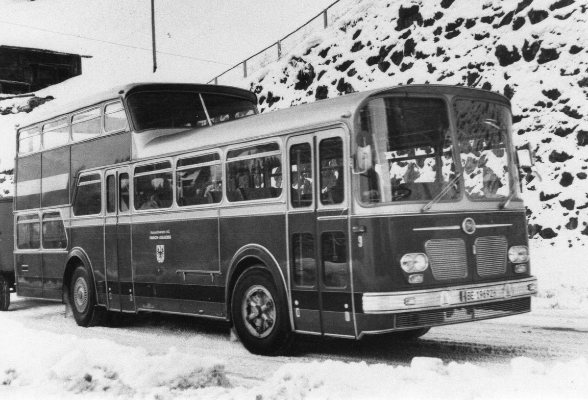 (R 31) - Aus dem Archiv: AFA Adelboden - Nr. 9/BE 19'692 - FBW/Vetter-R&J Anderthalbdecker um 1969 in Achseten, Grund-Ladholz