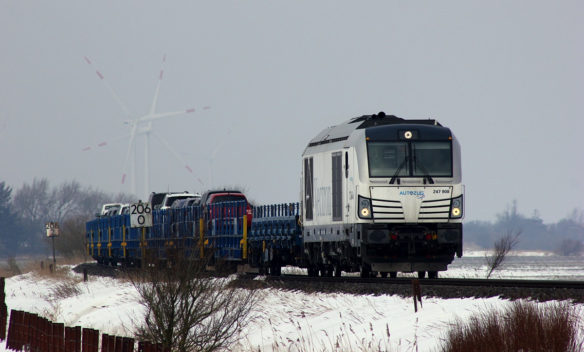 RDC 247 908 mit AZS nach Niebll, Einfahrt Lehnshallig 05.03.2018