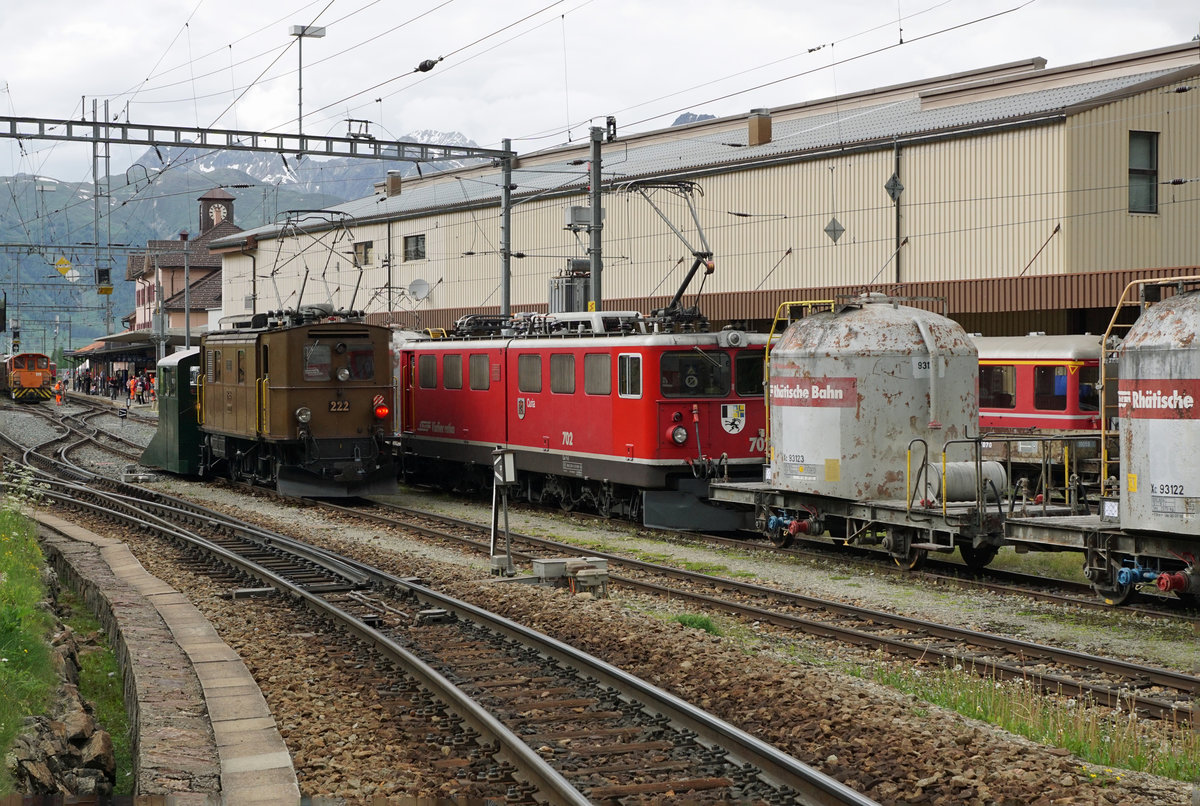Rhtische Bahn
Bahnvestival Samedan und Pontresina vom 9./10. Juni 2018.
Zusammentreffen zwischen der Ge 6/6 702 und der Ge 2/4 222 in Pontresina am 9. Juni 2018.
Foto: Walter Ruetsch