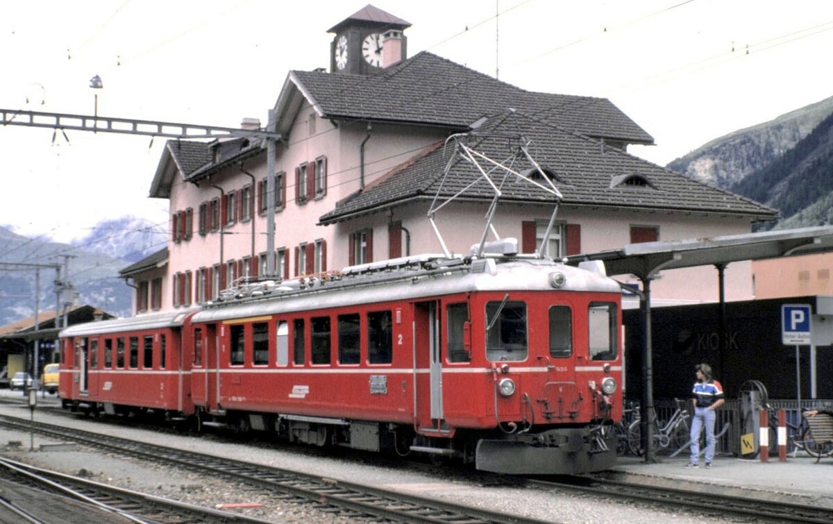 RhB ABe 4/4 Nr.504 in Pontresina im August 1989.