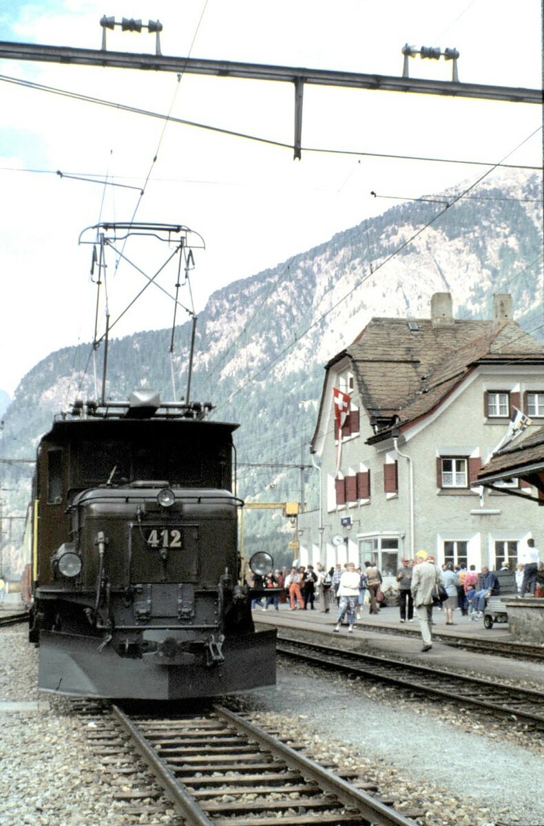 RhB Ge 4/6 I Nr.412 in Zernez im September 1989.