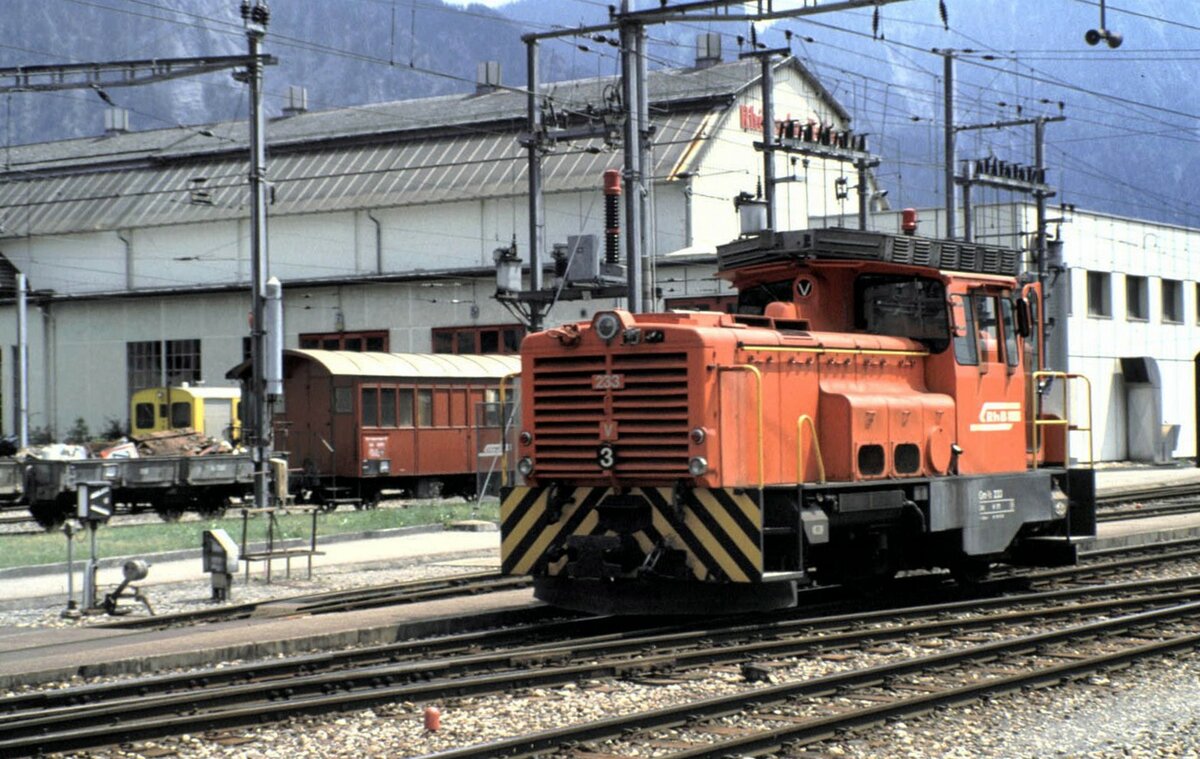 RhB Gm 3/3 Nr.233 in Landquart im August 1989.