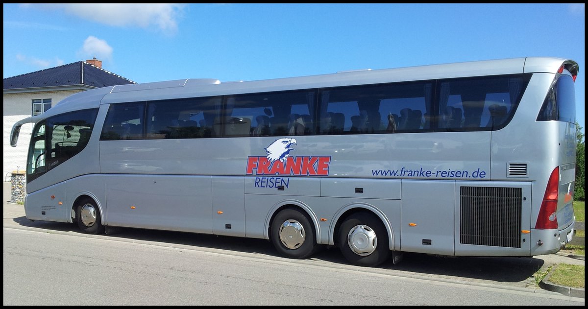 Scania Irizar von Franke-Reisen aus Deutschland im Gewerbegebiet Sassnitz.