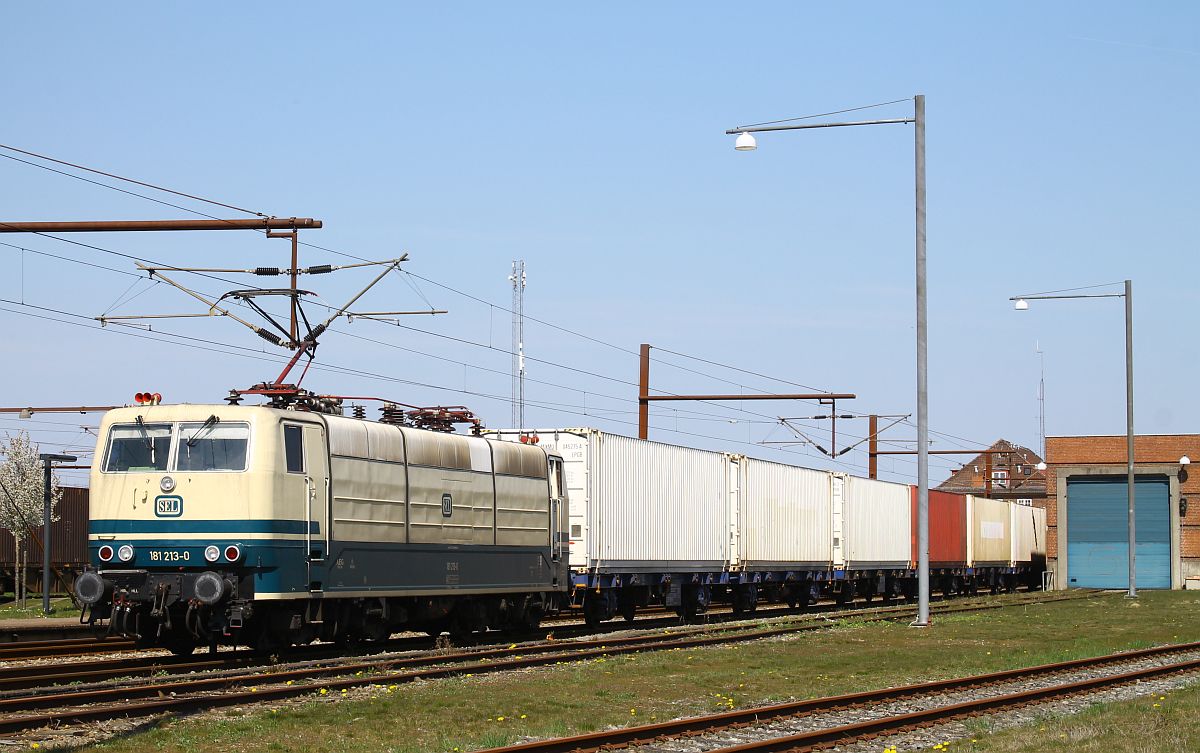 SEL 181 213 vor KLV Zug, Pattburg/Padborg 21.04.2023