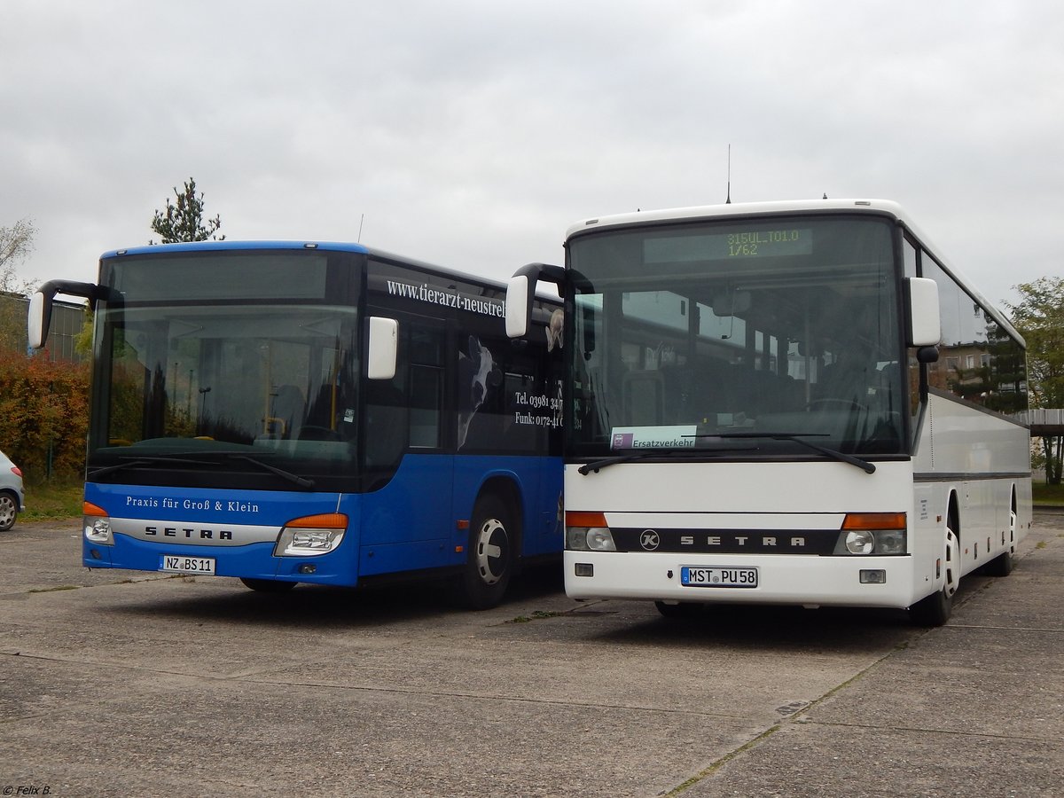 Setra 415 NF von Becker-Strelitz Reisen und Setra 315 UL von Unger (ex Tonne) aus Deutschland in Neubrandenburg.