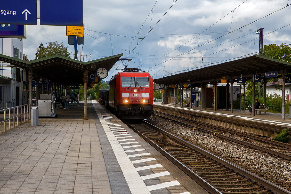 So macht die Bahnfotografie noch mehr spaß...
Der Fotograf wurde bereits von weitem am Bahnsteig gesehen und vom Lokführer mit Fernlicht und Handzeichen begrüßt.... 

Die 185 377-9 (91 80 6185 377-9 D-DB) der DB Cargo AG fährt am 11.09.2022 mit einem gemischtem Güterzug durch den Bahnhof Prien am Chiemsee in Richtung Freilassing bzw. Salzburg. Nochmals einen lieben Gruß an den netten Lokführer zurück. Bewusst bezeichne ich ihn nicht als Tf, den es sind Lokführer.

Die TRAXX F140 AC2 (BR 185.2) wurde 2009 bei Bombardier in Kassel unter der Fabriknummer 34657 gebaut. Sie hat die komplette NVR-Nummer 91 80 6185 377-9 D-DB und die EBA-Nummer EBA 03J15A 160.