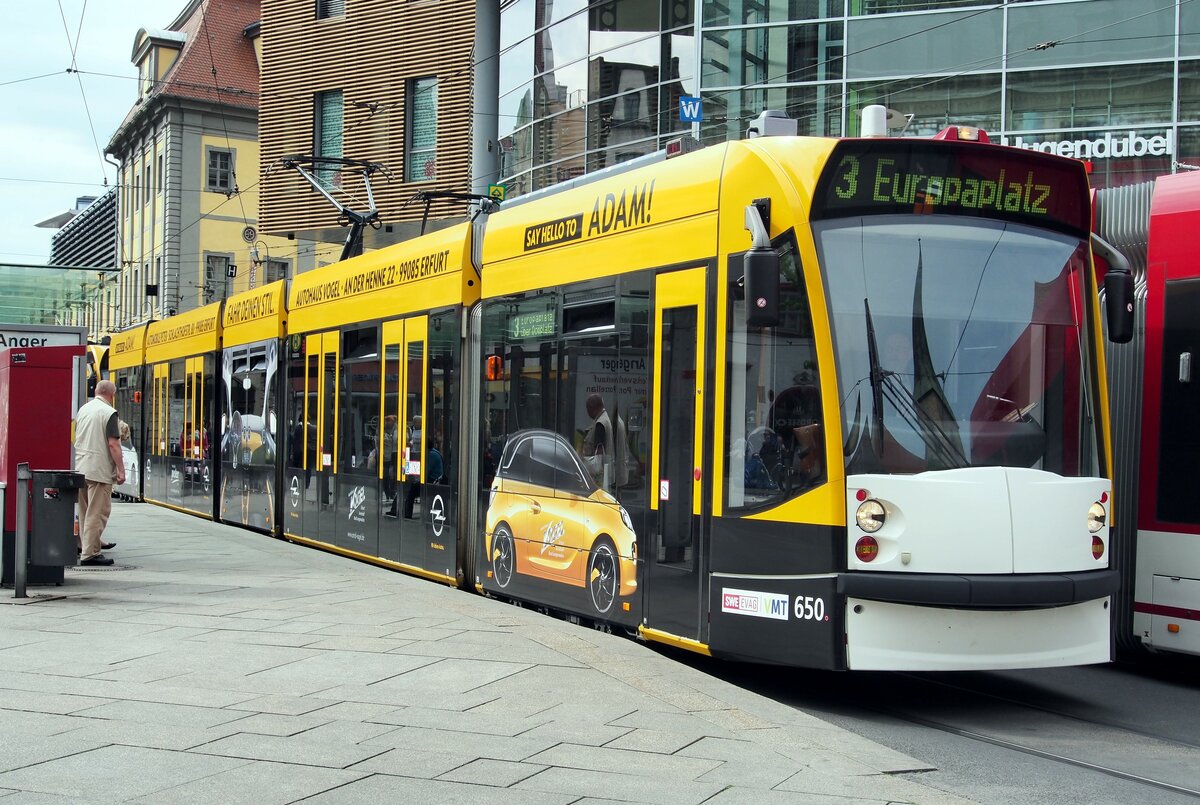 Straßenbahn / Stadtverkehr Erfurt; Combino NF 6  Nr.650 von Siemens Baujahr 2005 am Anger in Erfurt am 26.06.2015.