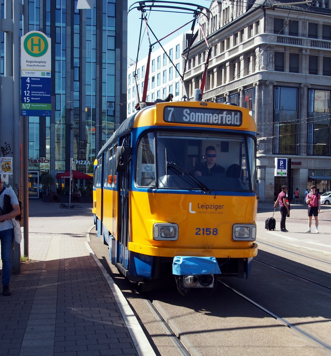Straßenbahn / Stadtverkehr; Leipzig;      T 4 D-M1 Nr.2158 von CKD Tatra am Augustusplatz in Leipzig am 23.07.2019.