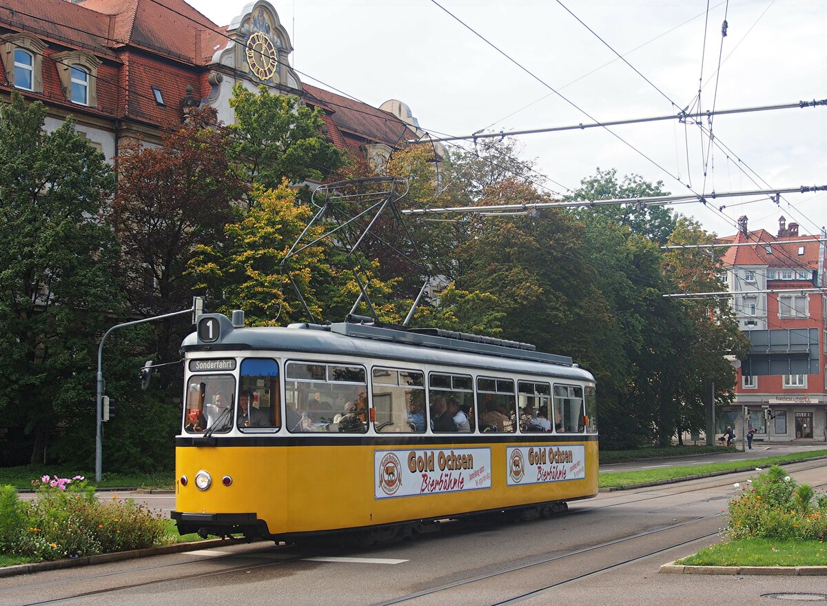 Straßenbahn / Stadtverkehr; Ulm;   T 4 Nr.1 von Maschinenfabrik Esslingen in Ulm am Ehinger Tor am 20.09.2014.