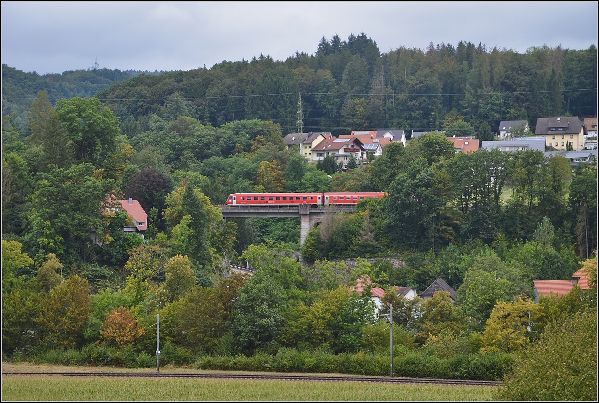 Traktionswandel am Hochrhein, der einzigen  Schweizer Dieselstrecke , die Schaffhausen mit Basel verbindet, sowie auch Rheinfelden AG, Stein-Säckingen.

611 auf der Brücke zwischen Hauenstein und Albert. August 2016. 