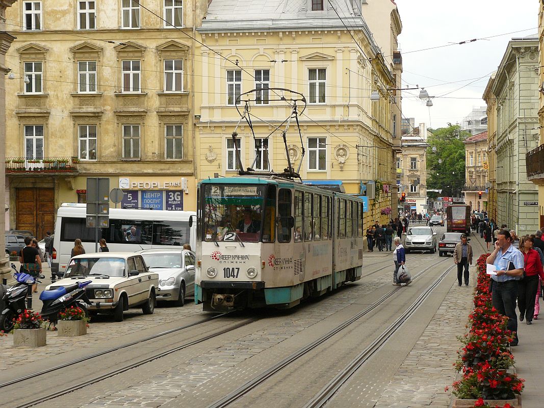 Tram 1047 Rynokplein Lviv, Oekrane 30-05-2012.