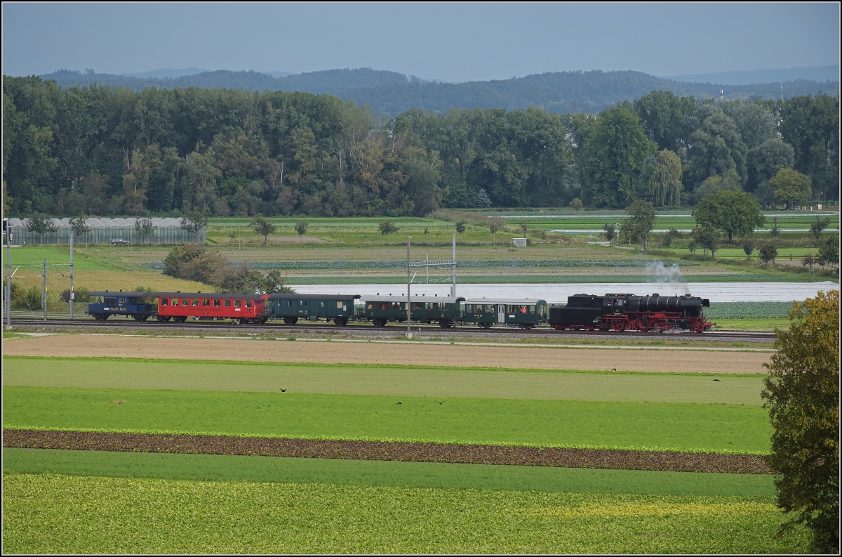 Uferdampffahrten mit Aushilfskraft 23 058.

Bei diesem wilden angehängten Sammelsurium runzelt selbst eine erfahrene Personenzuglok wie die 23 058 die Stirn. Tägerwilen, September 2021.