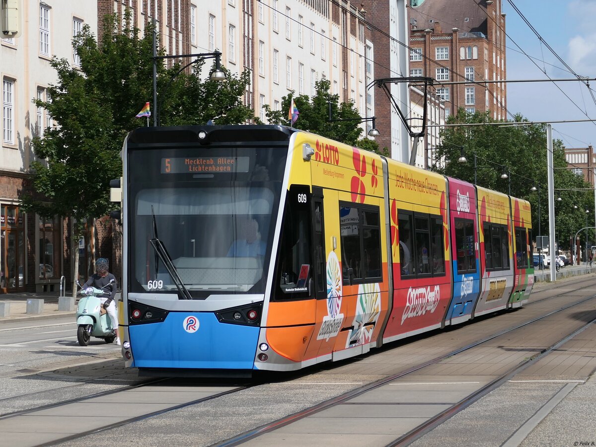 Vossloh 6N2 Nr. 609 der Rostocker Straßenbahn AG in Rostock.