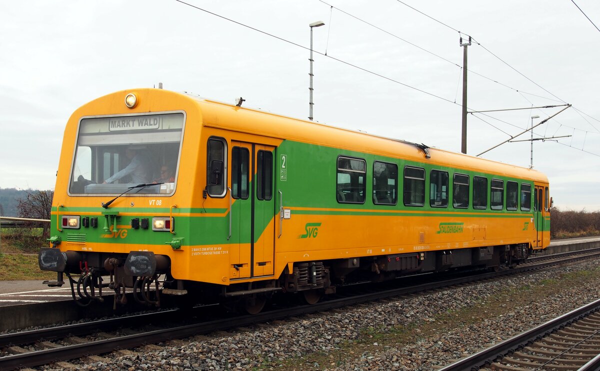 VT 08 (95 80 0626 008-6 D-STVG) SVG der Staudenbahn in Diedorf von Augsburg kommend nach Markt Wald, am 21.12.2019. 