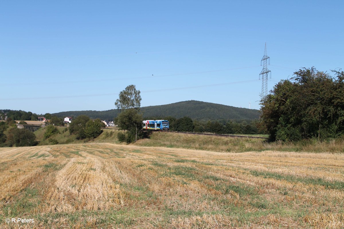 VT650 703 mit Werbung beim Viadukt bei Seu�en als OPB 20882 nach Marktredwitz 31.08.16
