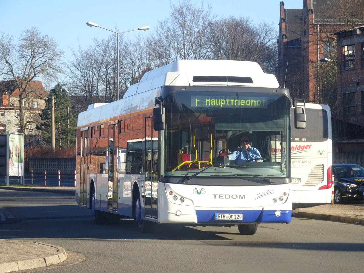 Wagen 129 des Gothaer Busunternehmers Wolfgang Steinbr�ck, ein Tedom C12 G, am 27.03.17 auf der Buslinie F am ZOB.