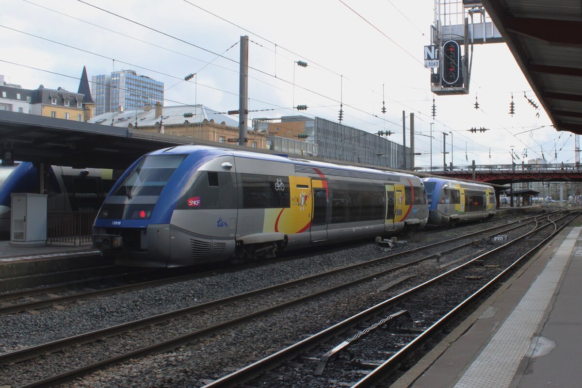X-73818 verlasst am 12 Februar 2024 Nancy als Regionalzug nach Bar. 