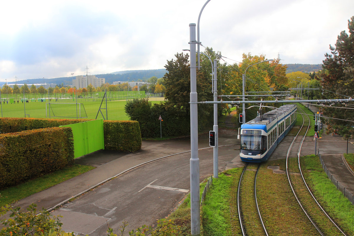 Zürich Hirzenbach: Cobra 3041 kommt von der Endstation Hirzenbach her. 17.Oktober 2020