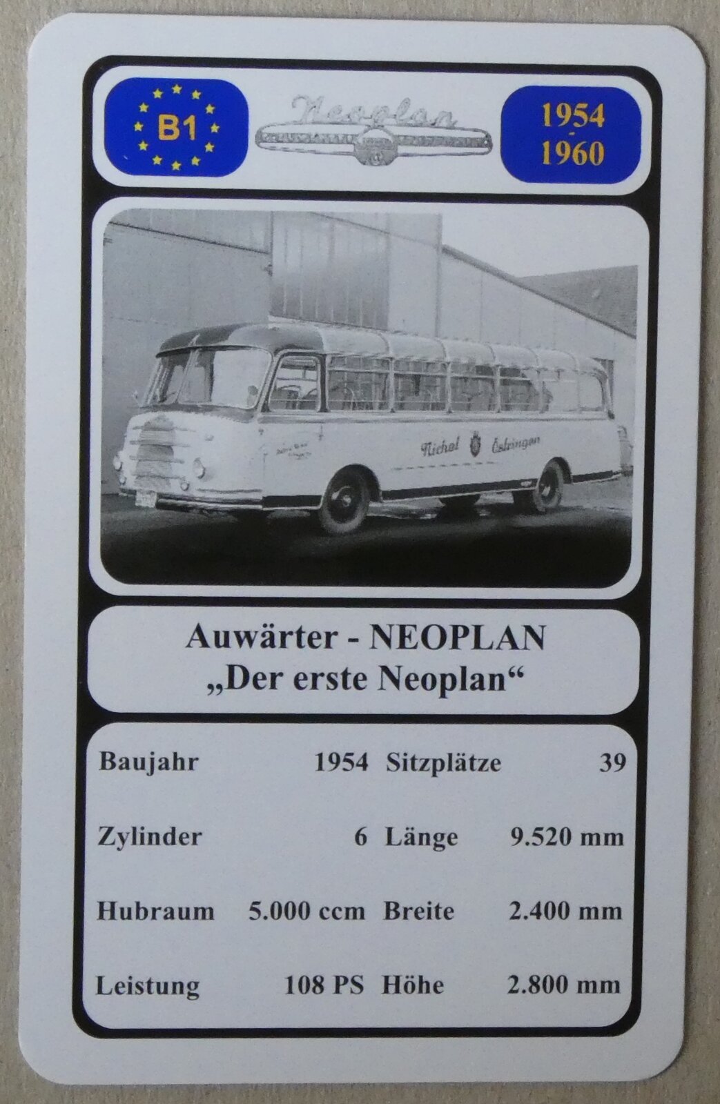 (278'801) - Quartett-Spielkarte mit Auwrter - NEOPLAN  Der erste Neoplan  von 1954 am 10. August 2025 in Thun