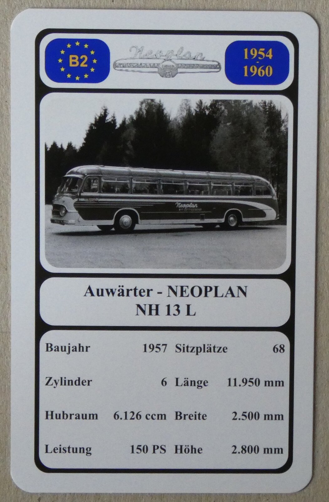 (278'802) - Quartett-Spielkarte mit Auwrter - NEOPLAN NH 13 L von 1957 am 10. August 2025 in Thun