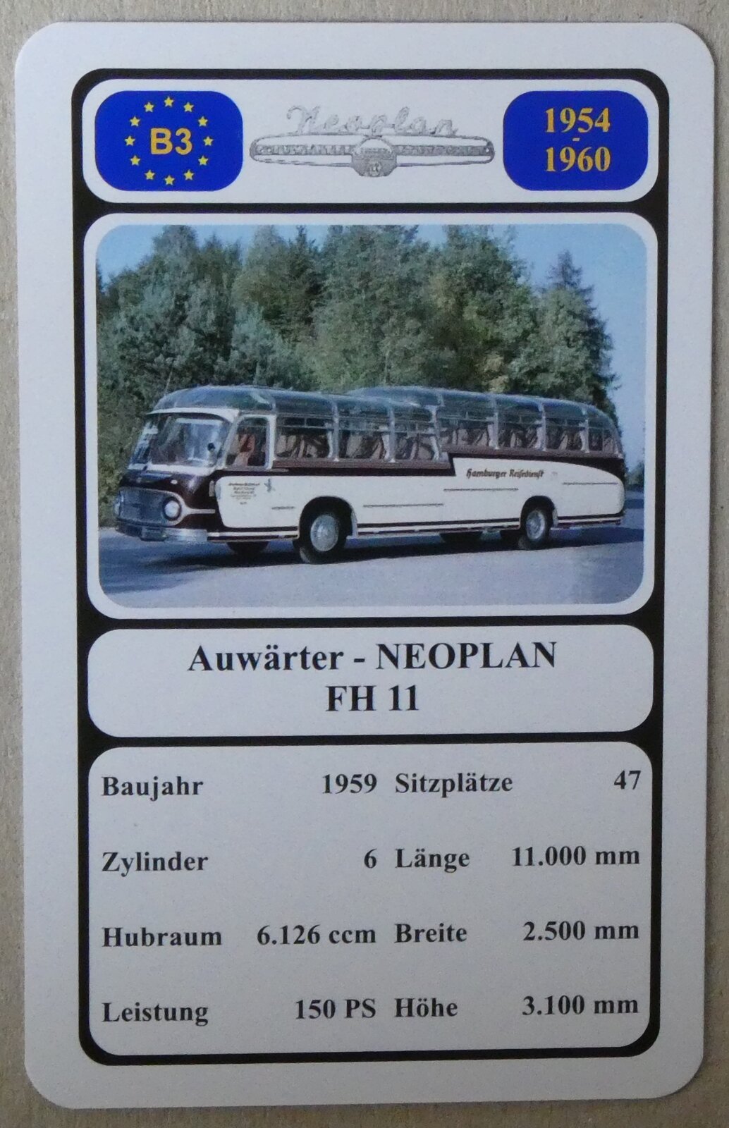 (278'803) - Quartett-Spielkarte mit Auwrter - NEOPLAN FH 11 von 1959 am 10. August 2025 in Thun