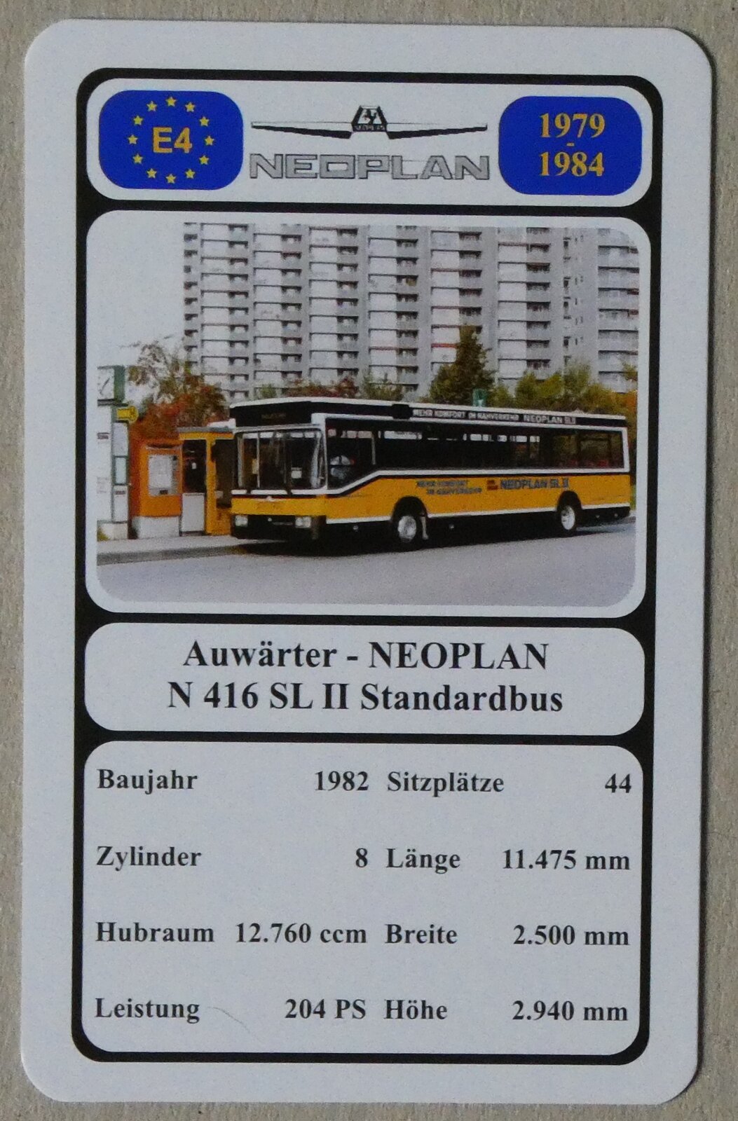 (279'788) - Quartett-Spielkarte mit Auwrter - NEOPLAN N 416 SL II Standardbus von 1982 am 31. August 2025 in Thun