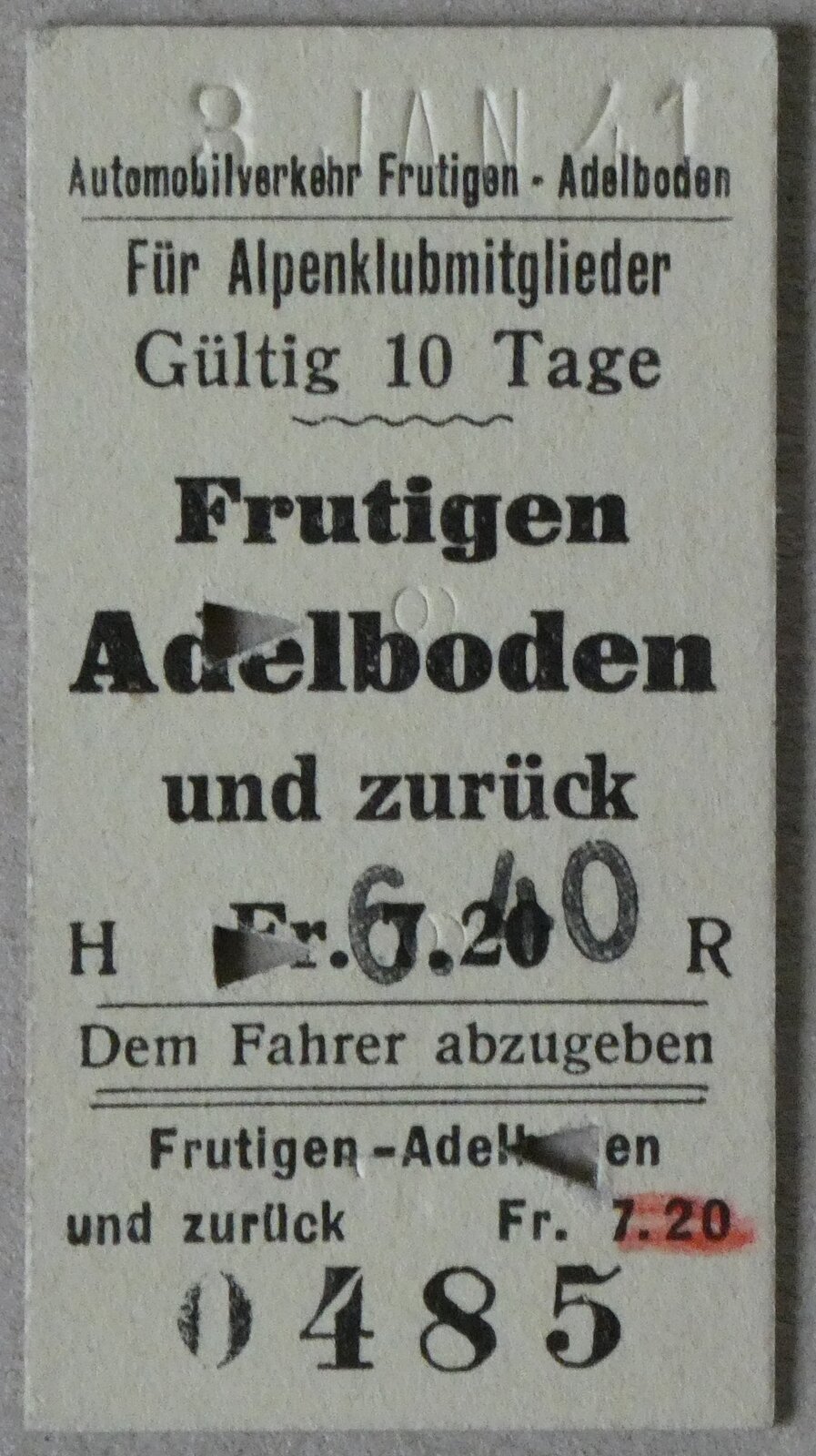 (282'678) - AFA-Einzelbillet vom 3. Januar 1941 am 30. November 2025 in Thun