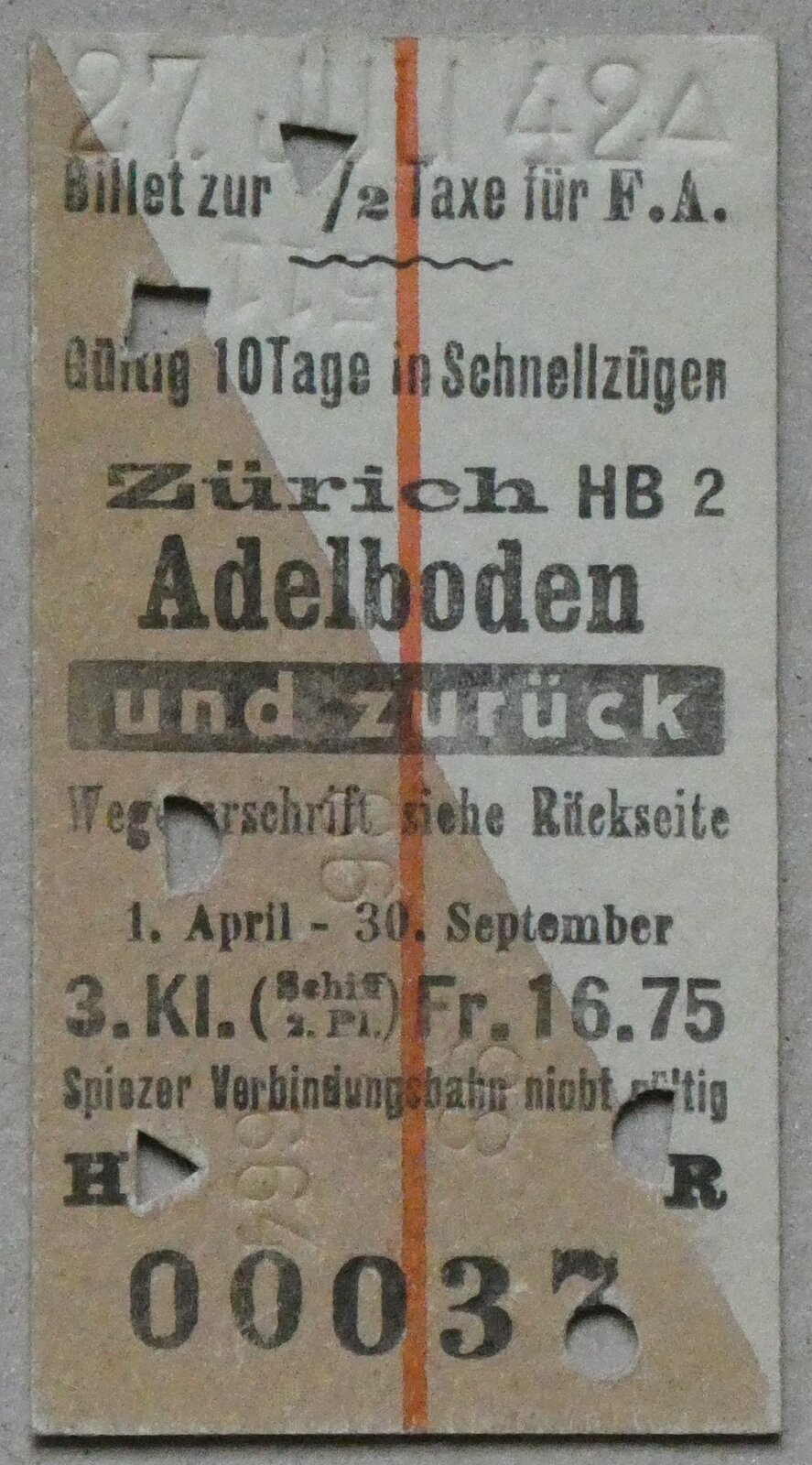 (283'367) - AFA-Einzelbillet vom 27. Juli 1942 am 21. Dezember 2025 in Thun (Vorderseite)