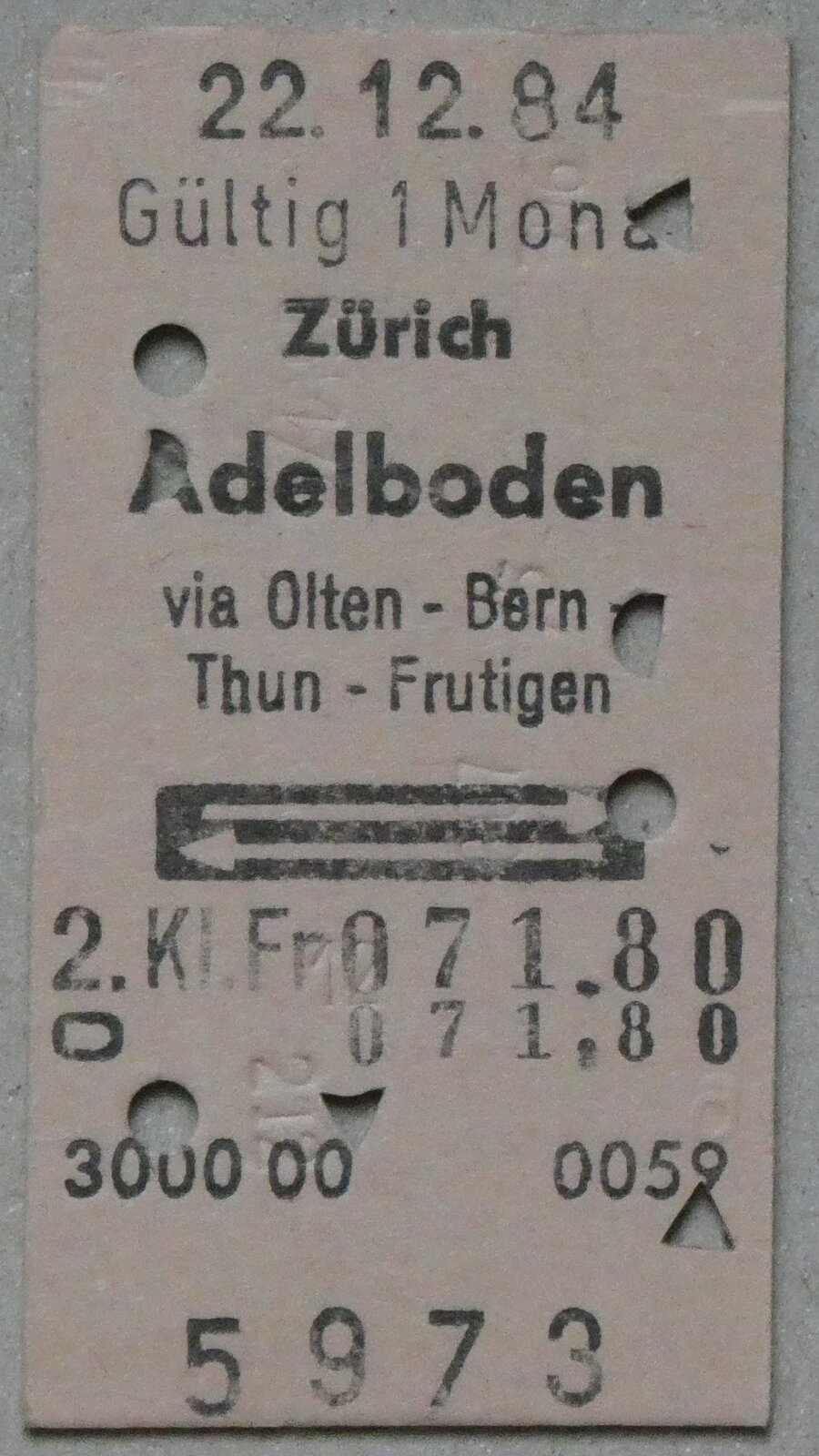 (283'384) - AFA-Einzelbillet vom 22. Dezember 1984 am 21. Dezember 2025 in Thun