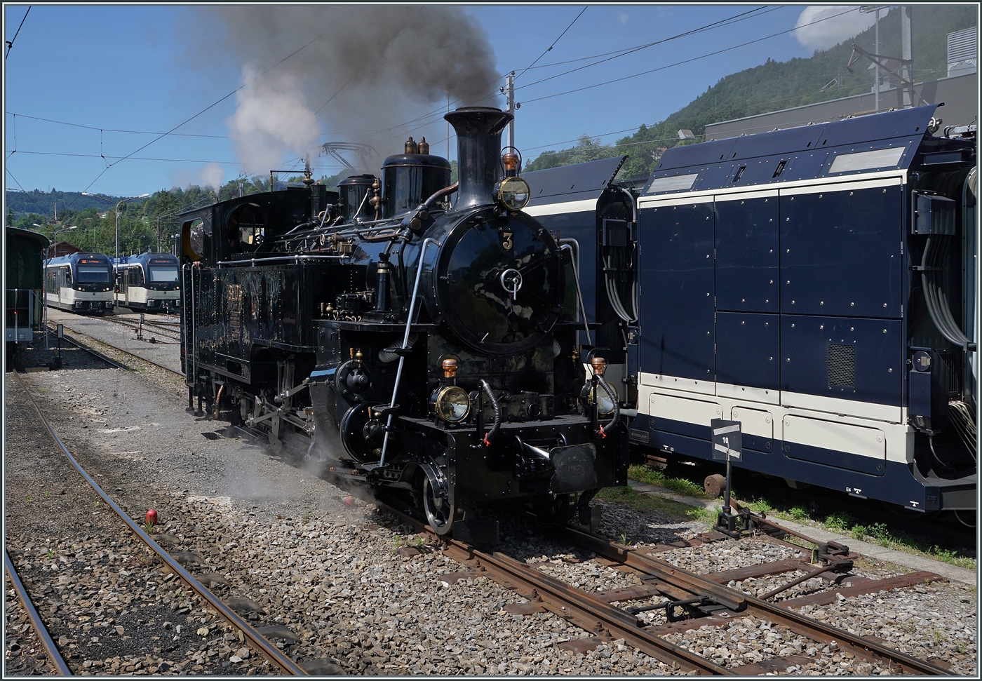 Die BFD HG 3/4 N� 3 rangiert in Blonay um ihren Zug f�r die R�ckfahrt zu �bernehmen. 

7. Juni 2026 