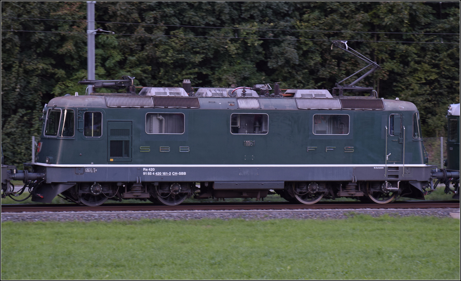 Grosses BoBo-Treffen in Balsthal - die Teilnehmerinnen:

Re 4/4 II 11161 von SBB Personenverkehr ist oft als Blindenhund für historische Züge an reinen ETCS-Strecken unterwegs. Im grünen Gewand ist sie natürlich auch bei historischen Zügen sehr erwünscht. Oensingen, September 2024.