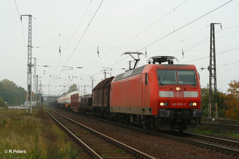 145 035-2 durchf�hrt Saarmund mit ein gemischten G�terzug am 12.10.07