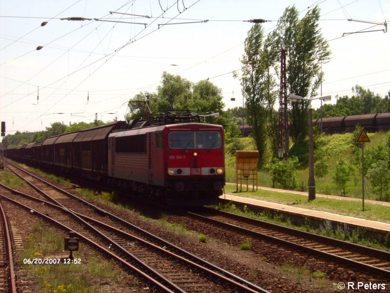 155 102-7 durchf�hrt Ziltendorf mit ein Gemischten G�terzug. 20.06.07