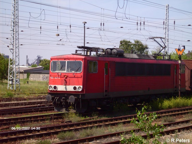 155 147-2 durchf�hrt Eisenh�ttenstadt mit ein Stahlzug.20.06.07