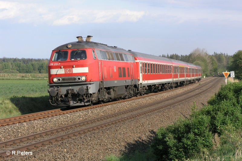 218 213-7 zieht bei Oberteich ein Freitags-Sch�lerverst�rkungszug bei Oberteich. 25.09.07